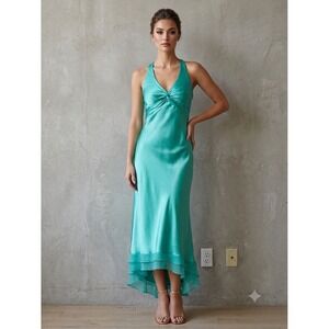 Vintage Y2K Cache Silk Halter Dress 4 Babydoll Mermaid Ethereal Hoco Formal Gown